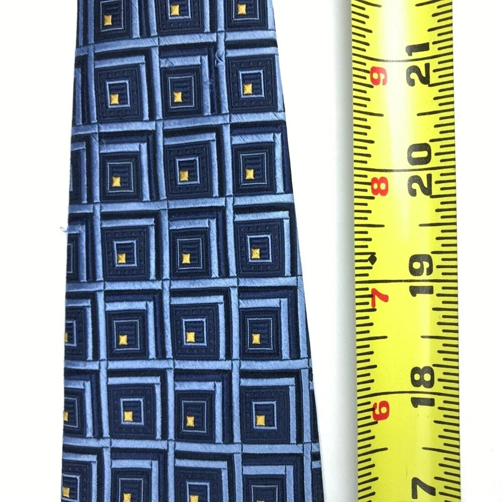 READ Jos. A. Bank Men's Tie Silk Blue Yellow Foulard Elegant Business Necktie 59
